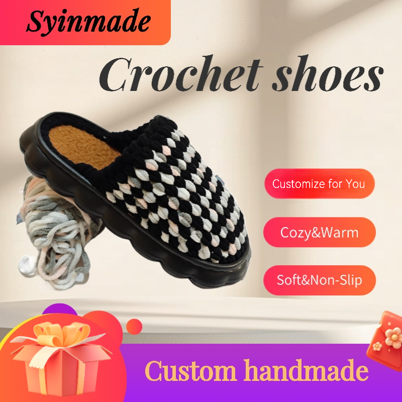 DIY Custom Handmade Crochet Slippers（Finished Goods) | Cozy Non-Slip House Shoes | Personalized Gift for Mom & Family